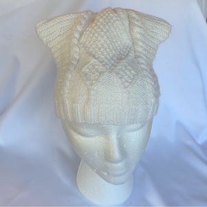 Made in USA. Handmade Cat Ear Knit Cable Rib Beanie Hat.